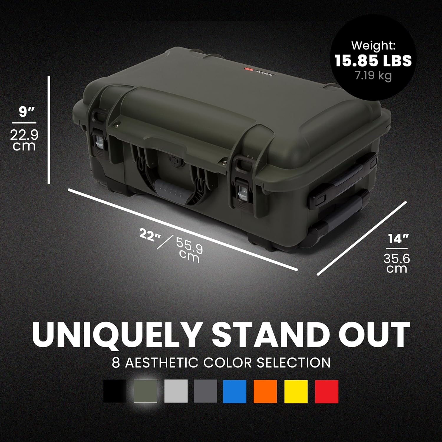 NANUK 935 Hard Case – Waterproof Equipment Case with Wheels, 22” x 14” x 9” – Dustproof and Impact Resistant, Airline Carry-On Approved – Olive - Image 6