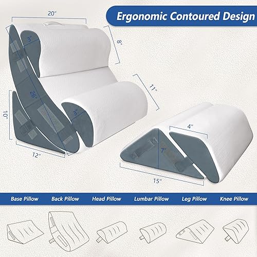 Miniatura 7 de Juego de 6 almohadas ortopédicas de cuña para dormir, de espuma viscoelástica de gel para postcirugía, para espalda, cuello, soporte de piernas,