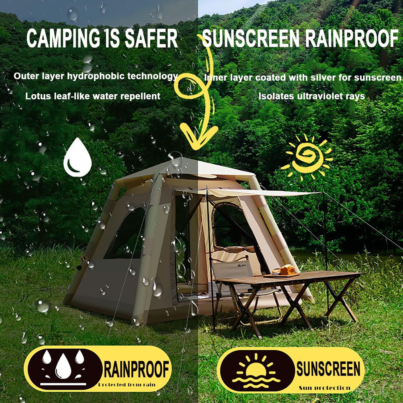 Tenda gonfiabile per campeggio 4 persone, Tenda da campeggio gonfiabile con pompa, Glamping Tenda per famiglia 4 stagioni, impermeabile per esterni, con finestra e porte in rete