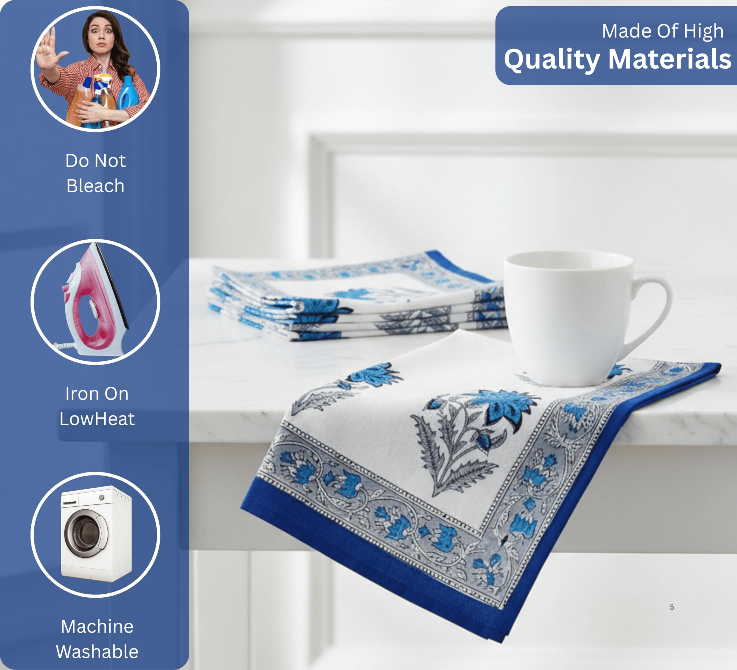 Juego de 6 servilletas de tela de algodón de alta calidad, reutilizables, lavables, perfectas para cenar, bodas y eventos (azul 4, 45,7 x 45,7 cm)