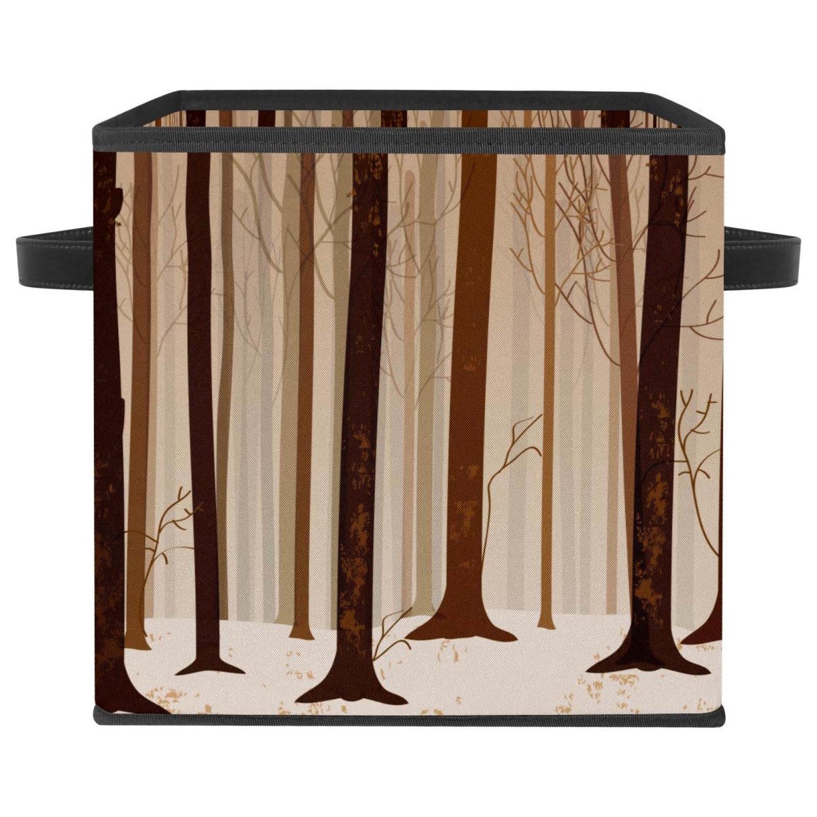 Cube de rangement en tissu avec poignées bac pliable forêt d'hiver pour jouets