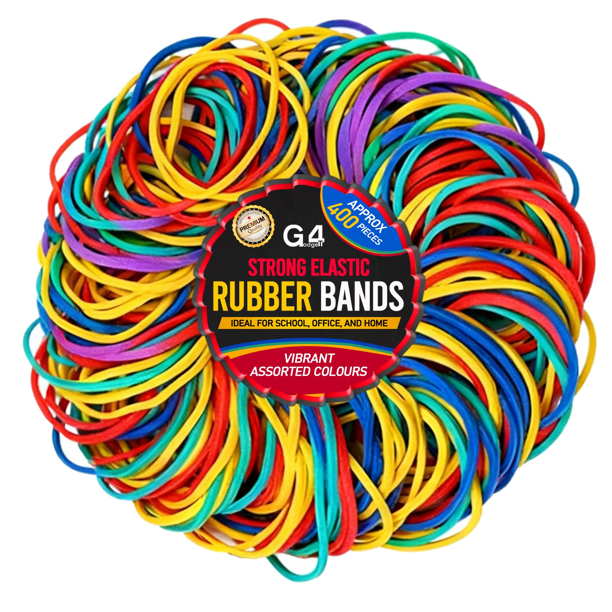 G4GADGET Elastic Bands 400 Pack – Coloured Rubber Bands Assorted Sizes, Thick & Stretchable Elastic Loops for Home Office School, Bundling, Organising, Crafts & DIY