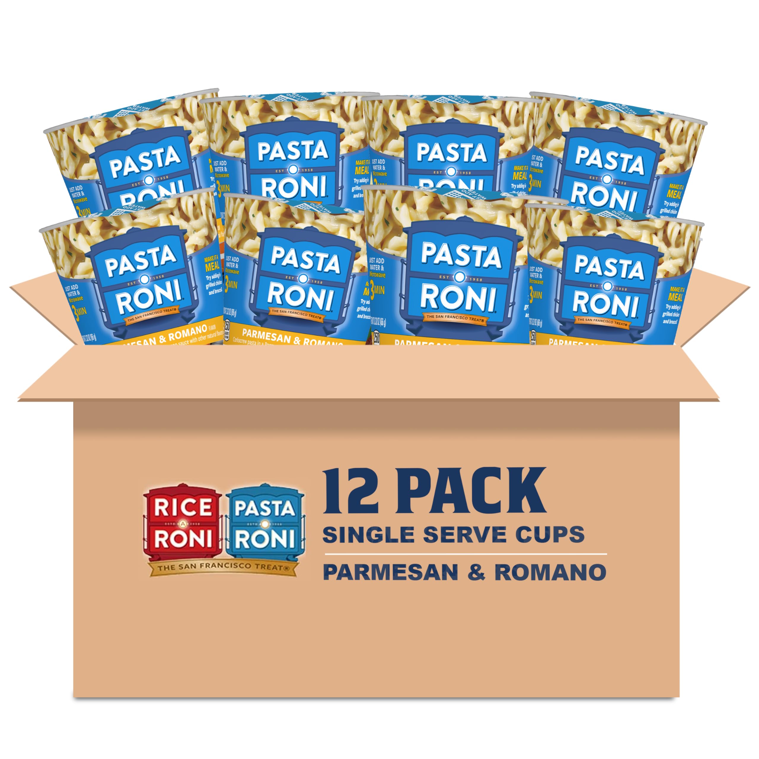 Pasta Roni Cups Mix 2.32 oz Pack of Cups, Parmesan & Romano Cheese Pasta, 27.84 Ounce, (Pack of 12)