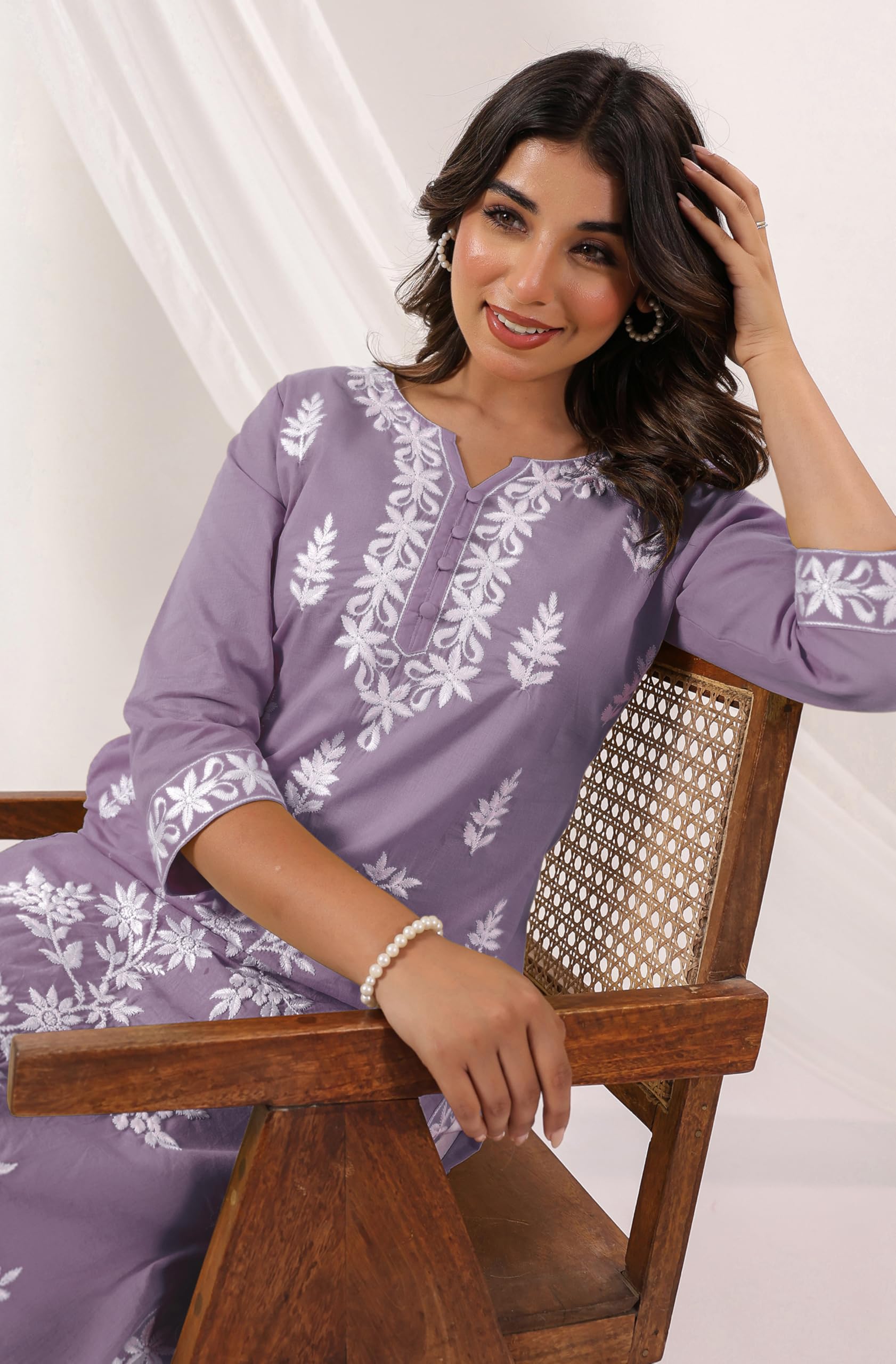 Janasya Women's Pure Cotton Embroidered Straight Kurta