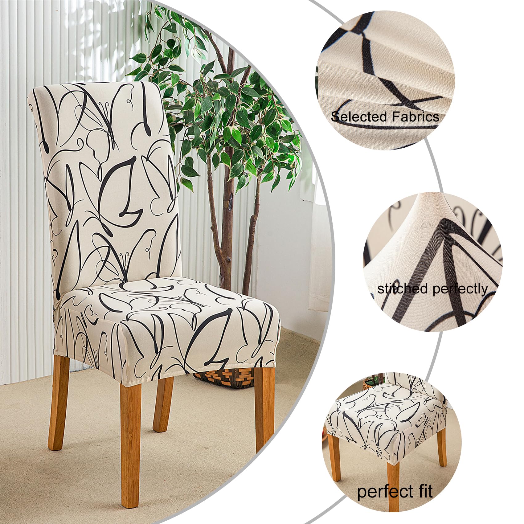 HZDHCLH Chair Covers Slipcovers 4/6 PCs Stretch Removable Washable Short Dining Chair Protector Cover Seat for Hotel,Dining Room,Ceremony (Line butterfly,4 PCS) - Image 2