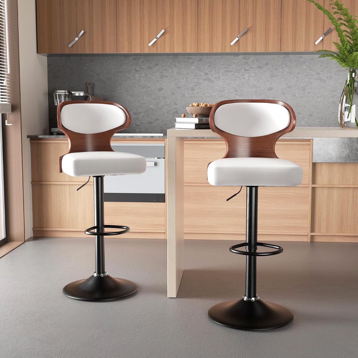 Hawthyhome Bar Stools Set of 2 with Walnut Wood White