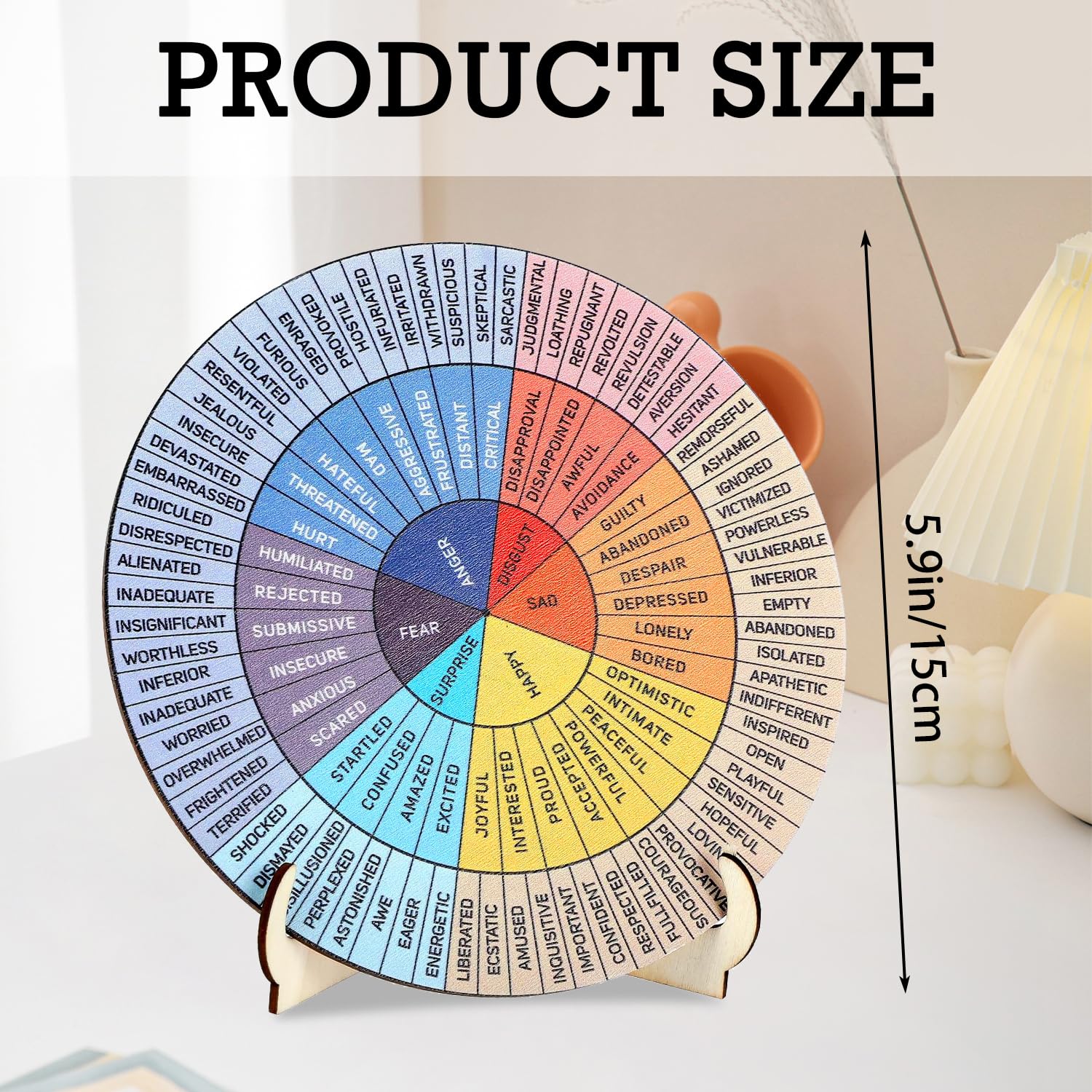 Rueda de Sentimientos de Doble Cara con Soporte | Rueda de Emociones de Madera para Terapeutas y Profesores | Tabla de Sentimientos de Salud Mental para Decoración de Oficinas en Casa