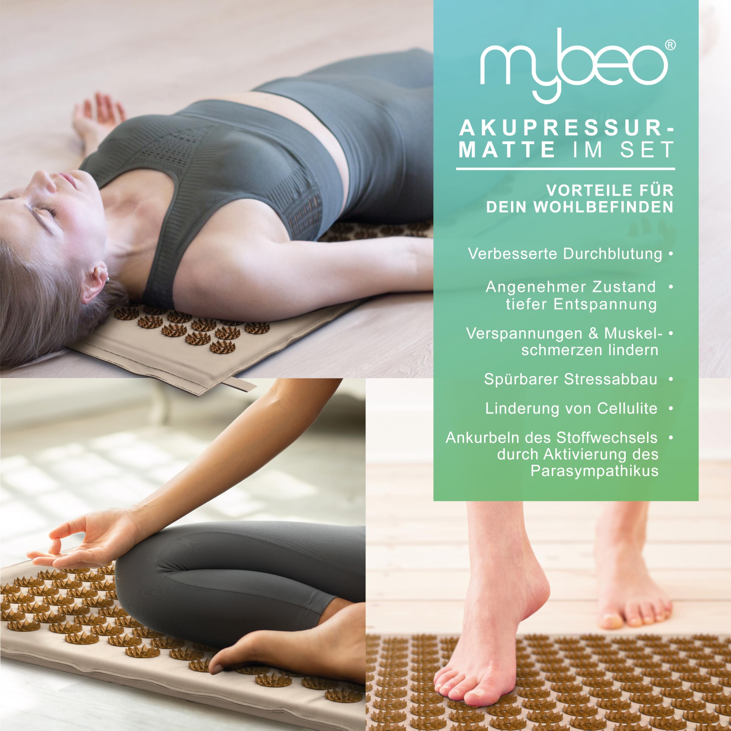 Akupressurmatte aus Nuturfasern - mit Kissen – Yantra Matte – zur Linderung von Rücken-, Nacken- und Fußschmerzen – mit Tragetasche – Nadelmatte – zur Tiefenentspannung - inkl. Nackenkissen