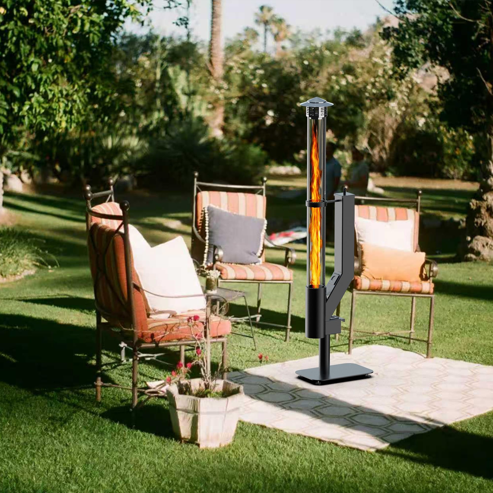 Estufa de pellets para fogata, torre de llama de tubo de vidrio de 72 pulgadas para exteriores, para fiestas de fogatas, jardín, camping y patio trasero
