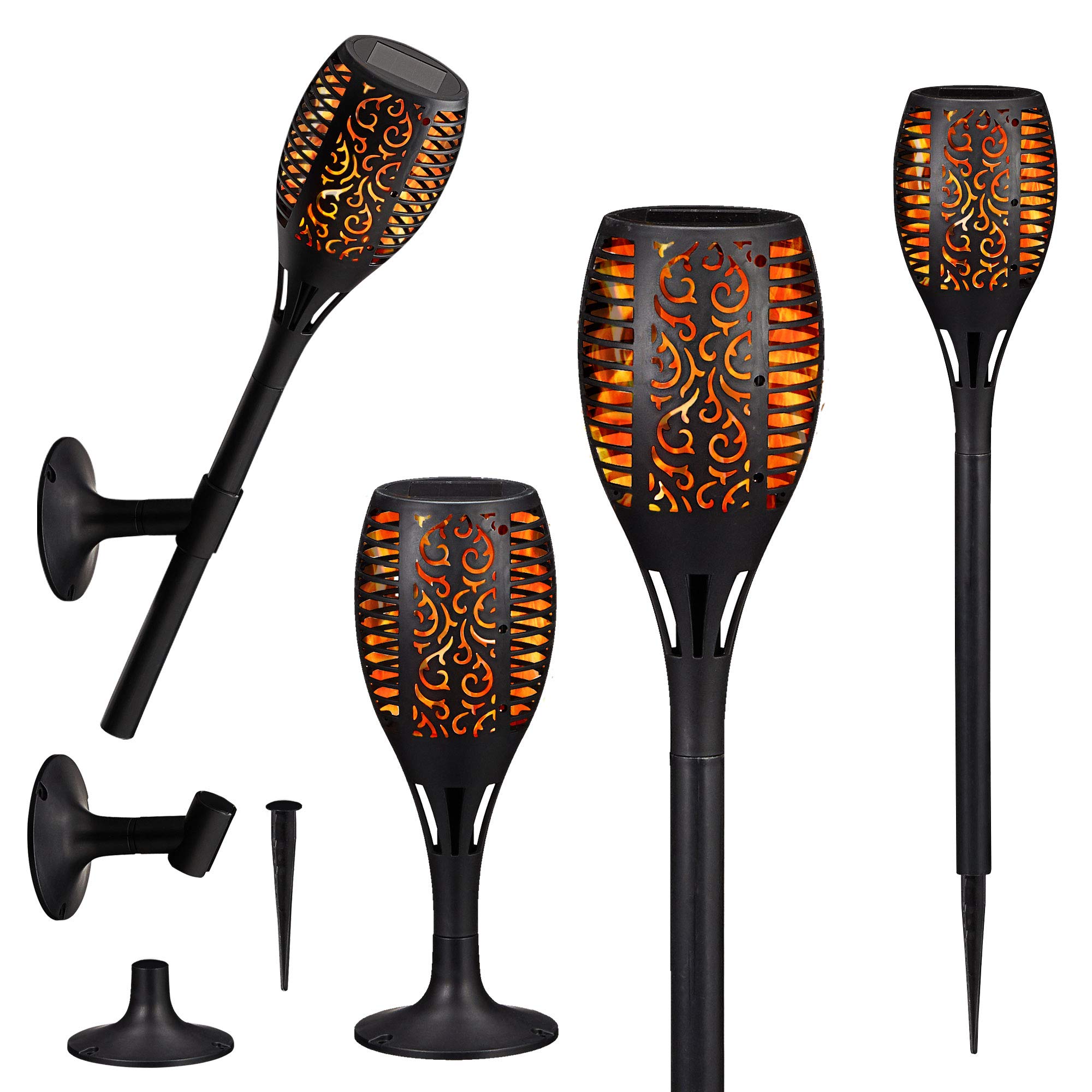 Lot de 12 torches solaires LED - Environ 58 cm - Support mural