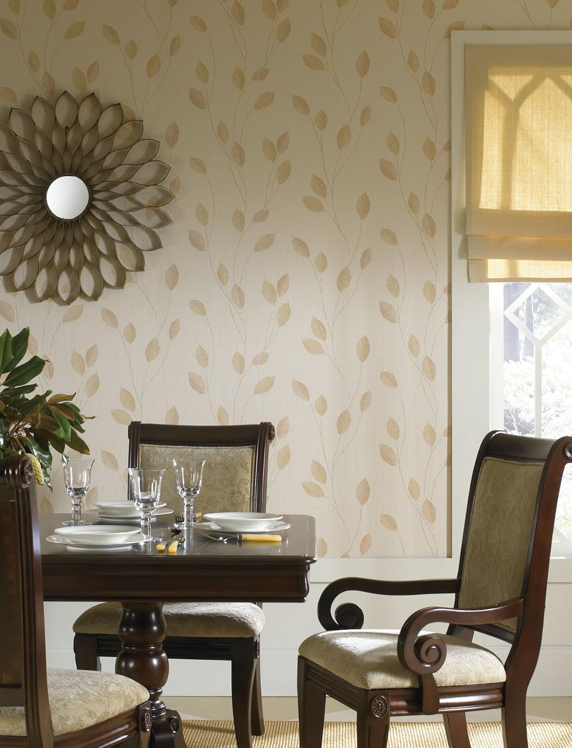 Brewster Home Fashions 142-4034 Beacon House Bellissimo III Leaf Trail Wallpaper, 27-Inch by 396-Inch, White