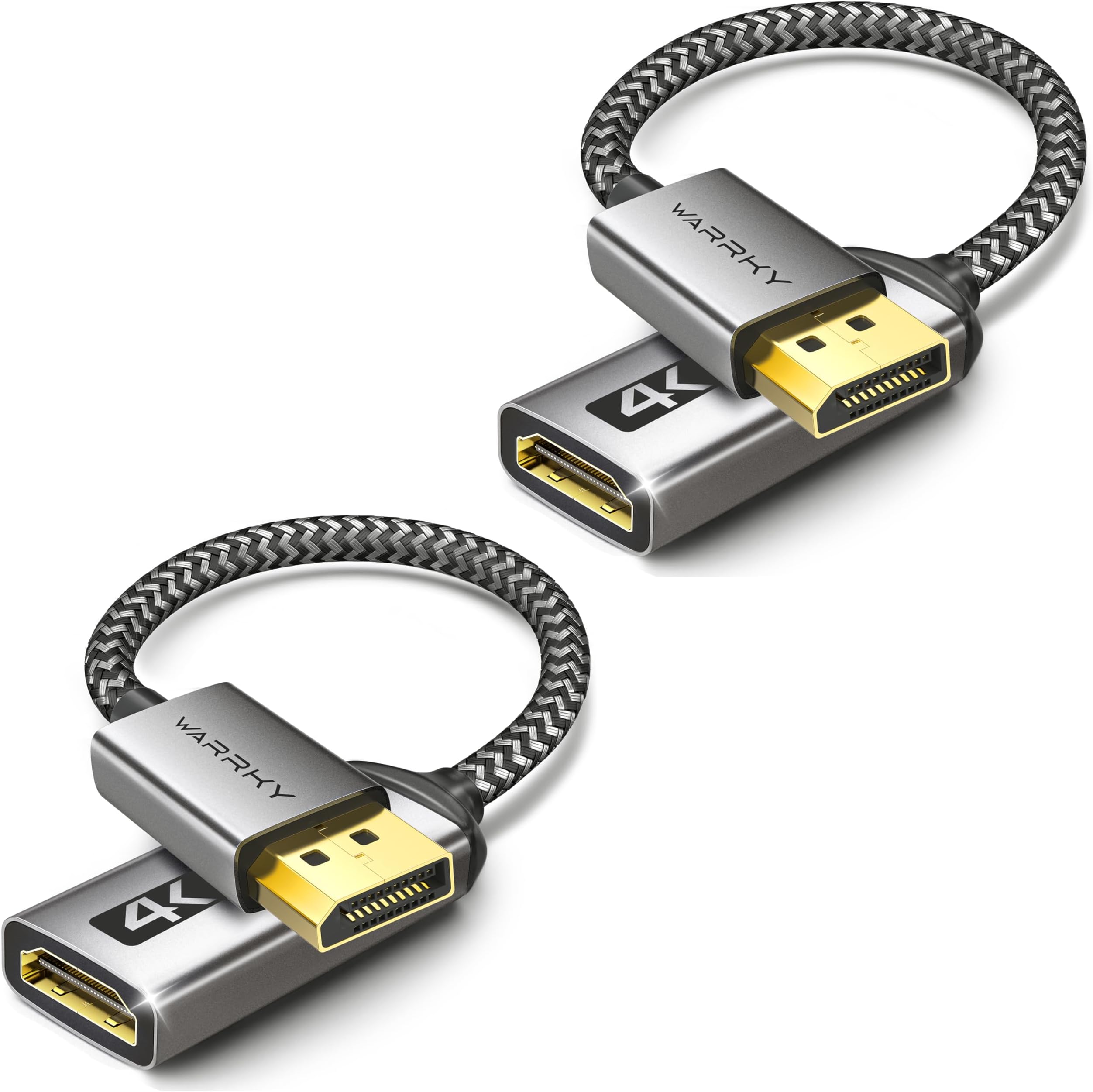 WARRKY DisplayPort to HDMI Adapter 2-Pack (4K, UHD), [24K Gold-Plated, Slim Aluminum Shell] Display Port to HDMI/DP to HDMI Adapter for Lenovo, DELL, HP, ThinkPad, GPU, AMD, NVIDIA&More