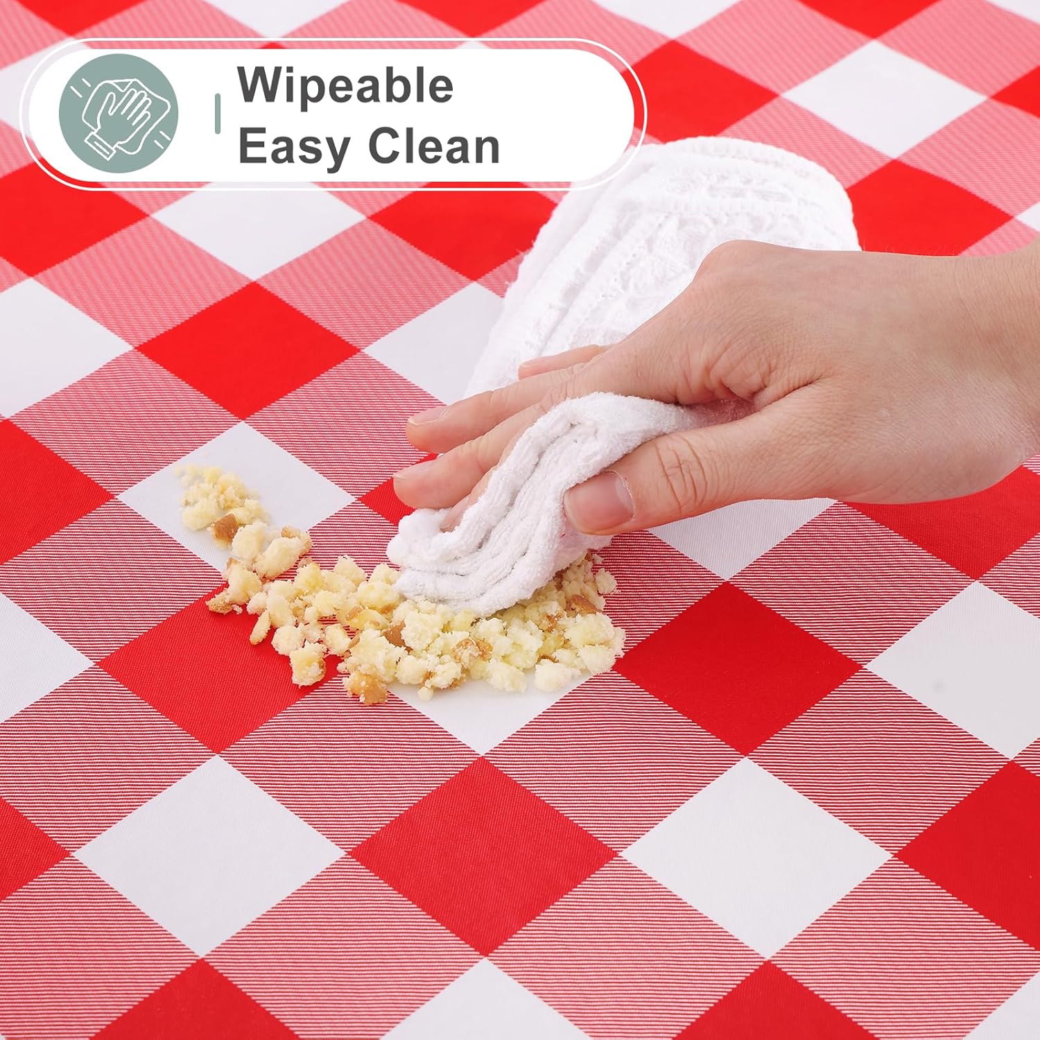misaya Rectangle Waterproof Vinyl Table Cloth, Buffalo Flannel Backed Tablecloth, Wipeable Plastic Table Cover for Dinner, Kitchen, Outdoor (60" x 84", Red and White) - Image 6