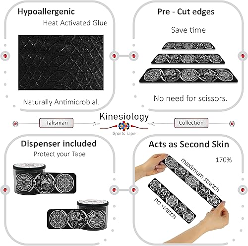 Vista 60 de Cinta de kinesiología precortada con dispensador – Cinta muscular deportiva vertical latina – Sintético Negro 16.4 ft 20 tiras – Cinta de Latina