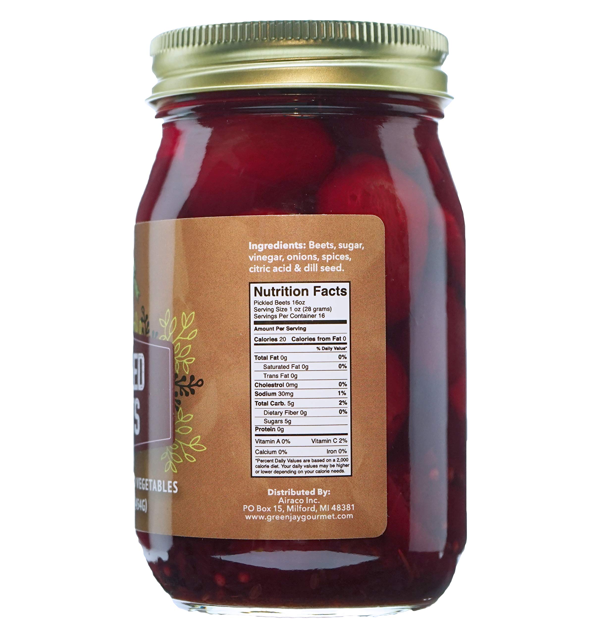 Green Jay Gourmet Fresh Classic Pickled Beets - Grandma’s Original Recipe - Sweet, Tangy, and Vinegary Brine - Simple Natural Ingredients - Freshly Made & Hand Jarred - 16 Ounce Jar