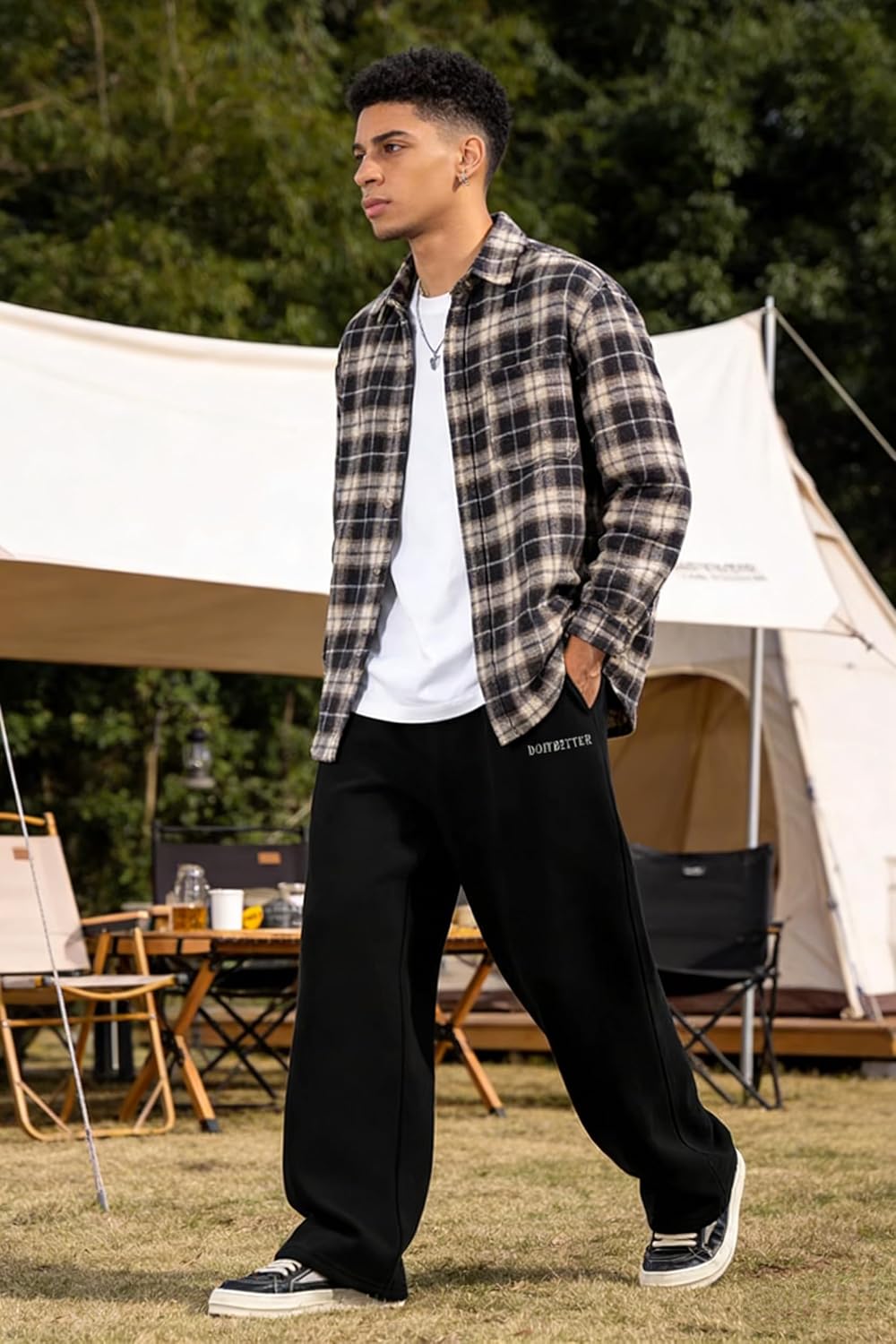 HHZ Men's Cotton Loose Fit Sweapants Baggy Yoga Gym Workout Pants with Pockets Open Bottom Sweatpants Straight Wide Leg - Image 3