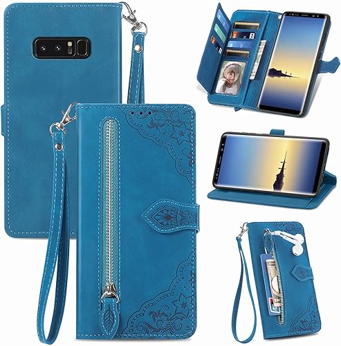 Furiet Compatible with Samsung Galaxy Note 8 Wallet Case Wrist Strap Lanyard Lea