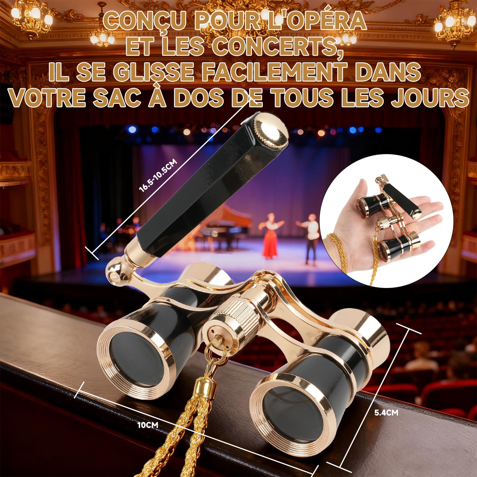 Jumelles de théâtre 3x25 Vintage pour Spectacles (Noir) | Mini Jumelles avec poignée Pliable et chaîne,Antiques en Alliage D'aluminium pour Concerts, Festivals Cadeau Femme