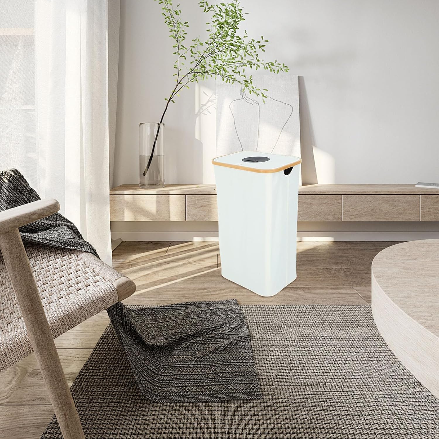 Folding Recycling Bin with Lid and Removable Inner Bag, 105l Fabric Bottle Deposit Collection Container for Indoor Kitchen and Storage Room Waste Sorting