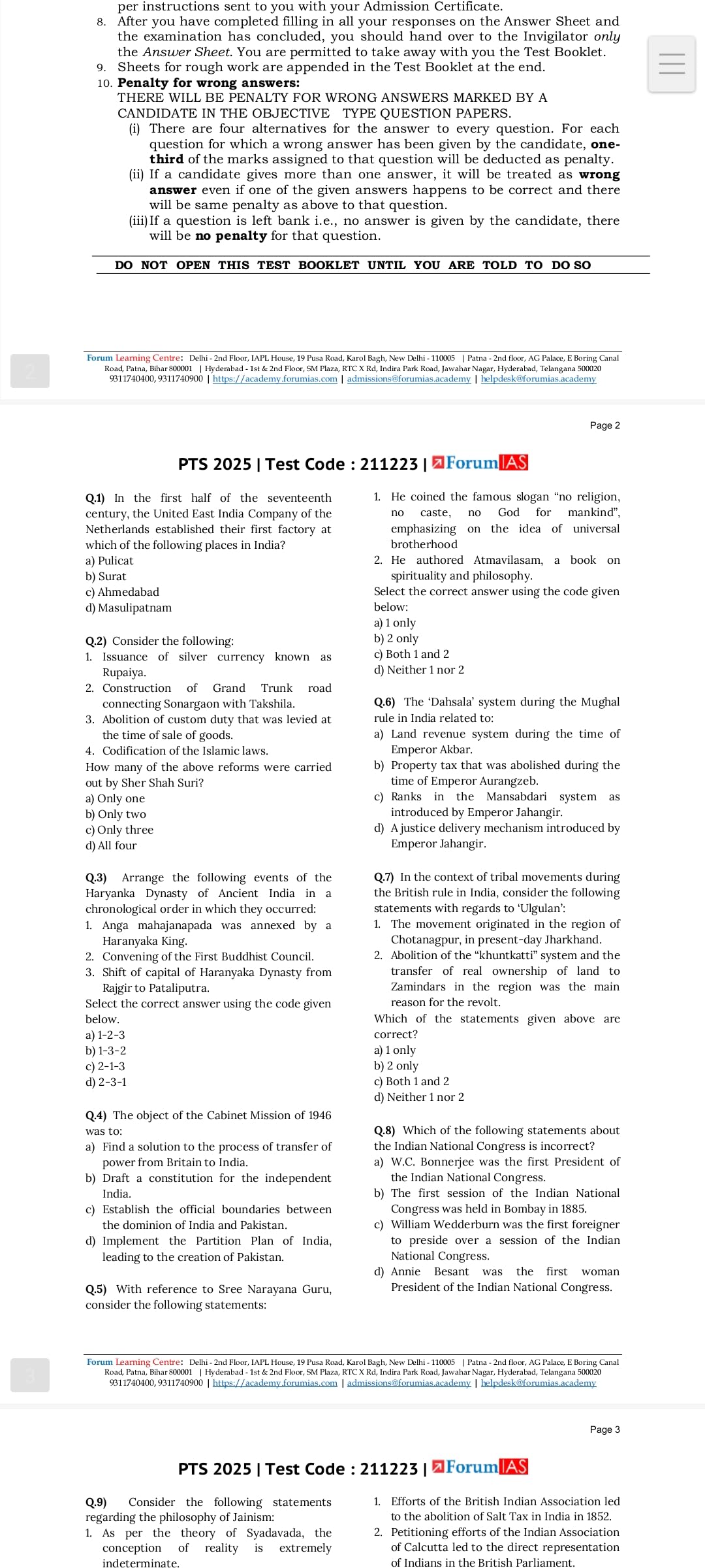Forum Ias Leval-2&3 ( Prelims Test-26 to 34 ) 2025 question with solution black and white 2