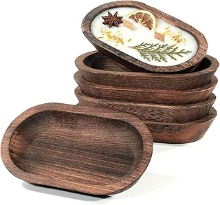 6 PCS Wooden Dough Bowls for Candle Making, 9.45 x 5.5 x 1.57 inch Rustic Dough Bowls Bulk for DIY Crafts Farmhouse Supplies Decoration, Brown