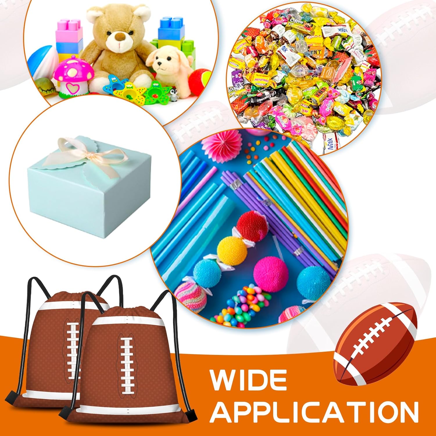 16 Pack Superbowl Party Decorations Football Drawstring Gift Bags Football Party Decorations for Kids Football Snack Goodie Treat Bag for Football Themed Birthday Sports Party Gift,9.8 x 11.8 Inches - Image 4