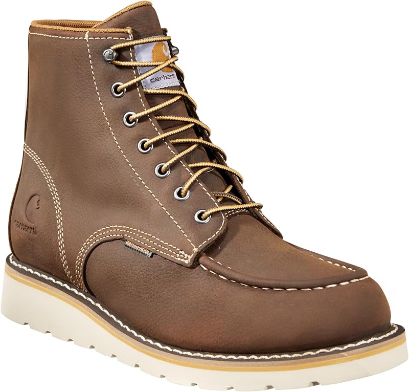 Carhartt Botas de trabajo impermeables con punta de mocasín de 6 pulgadas para hombre - Botas de cuero curtido al aceite con forro FastDry, suela de tracción de cuña de goma de doble densidad, clasificación EH