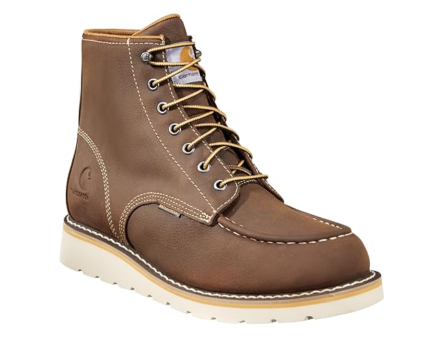 Carhartt Men's 6” Moc Toe Waterproof Work Boots - Oil-Tanned Leather Boots with FastDry Lining, Dual-Density Rubber Wedge Traction Outsole, EH Rated