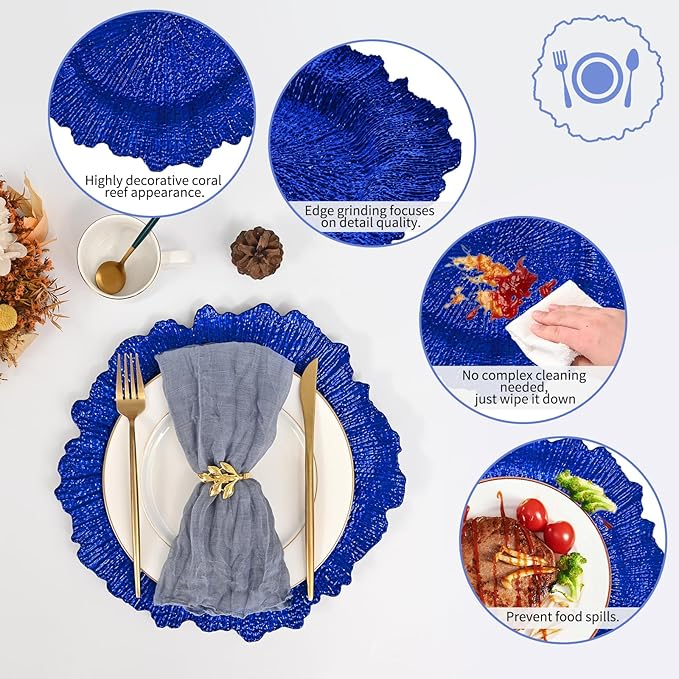 24 Platos Cargadores Azul Real Redondos 33cm Plástico para Fiestas miniatura 4