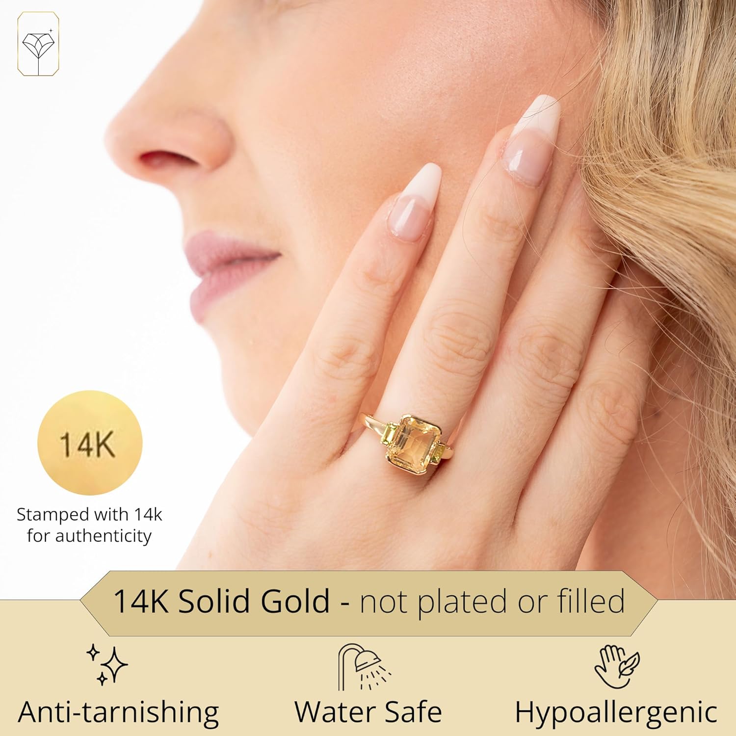 14k Gold Citrine and Peridot Ring | Hypoallergenic Statement Cocktail Rings for Women in Sizes 6 to 8 by MAX + STONE