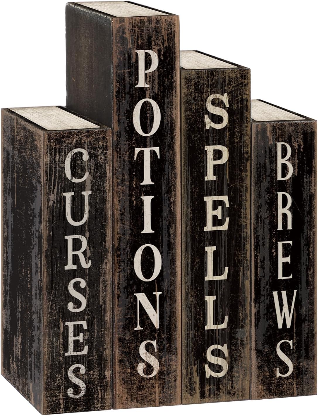 Lineshading 4 Pcs Halloween Table Decoration Wooden Book, Spell Potion Sign