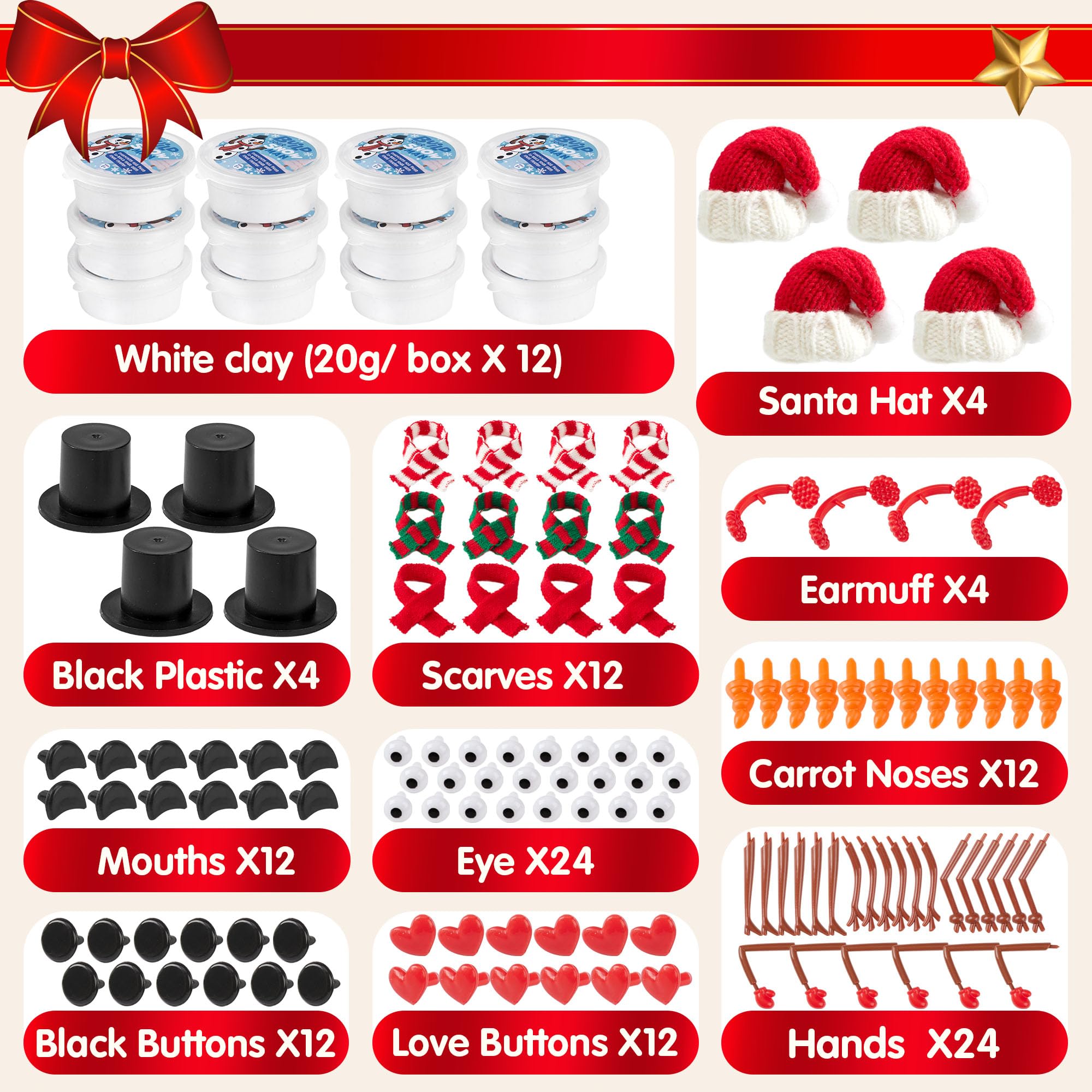 JOYIN Schneemann-Bastelset zum Selberbauen, 12-teiliges Schneemann-Bastelset für Weihnachtskunst und Bastelaktivitäten, Weihnachtsgeschenk, Strumpffüller für Kinder, Partygeschenk, Schule, lustiges