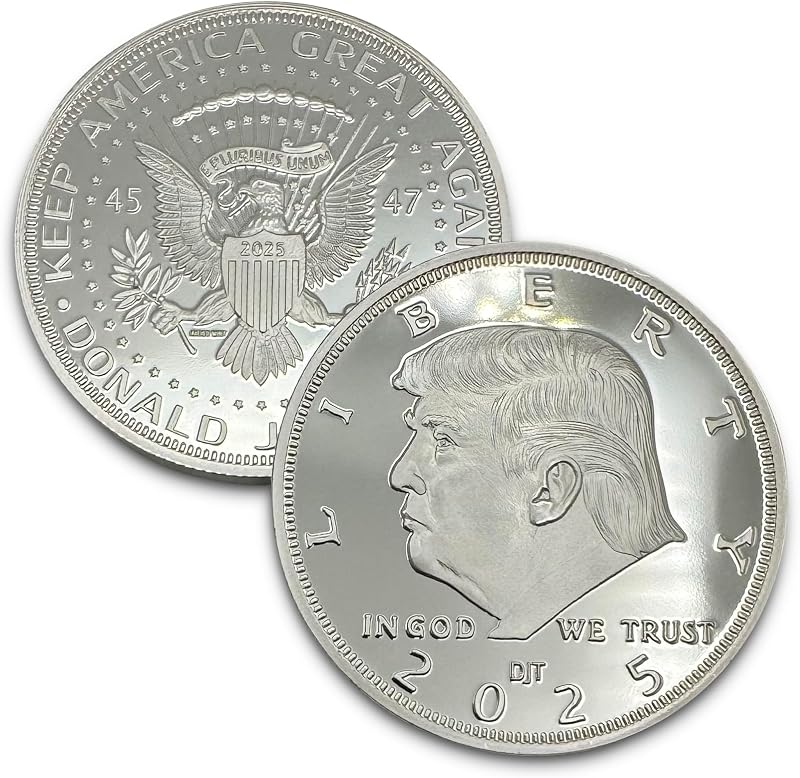 Presidente Donald J. Trump 2025 Moneda de Plata American Eagle Challenge con Certificado de Autenticidad, Oficina Oval, Recuerdo de Coleccionistas de Monedas Trump, Chapado en Plata, 38mm x 2mm en Estuche Protector