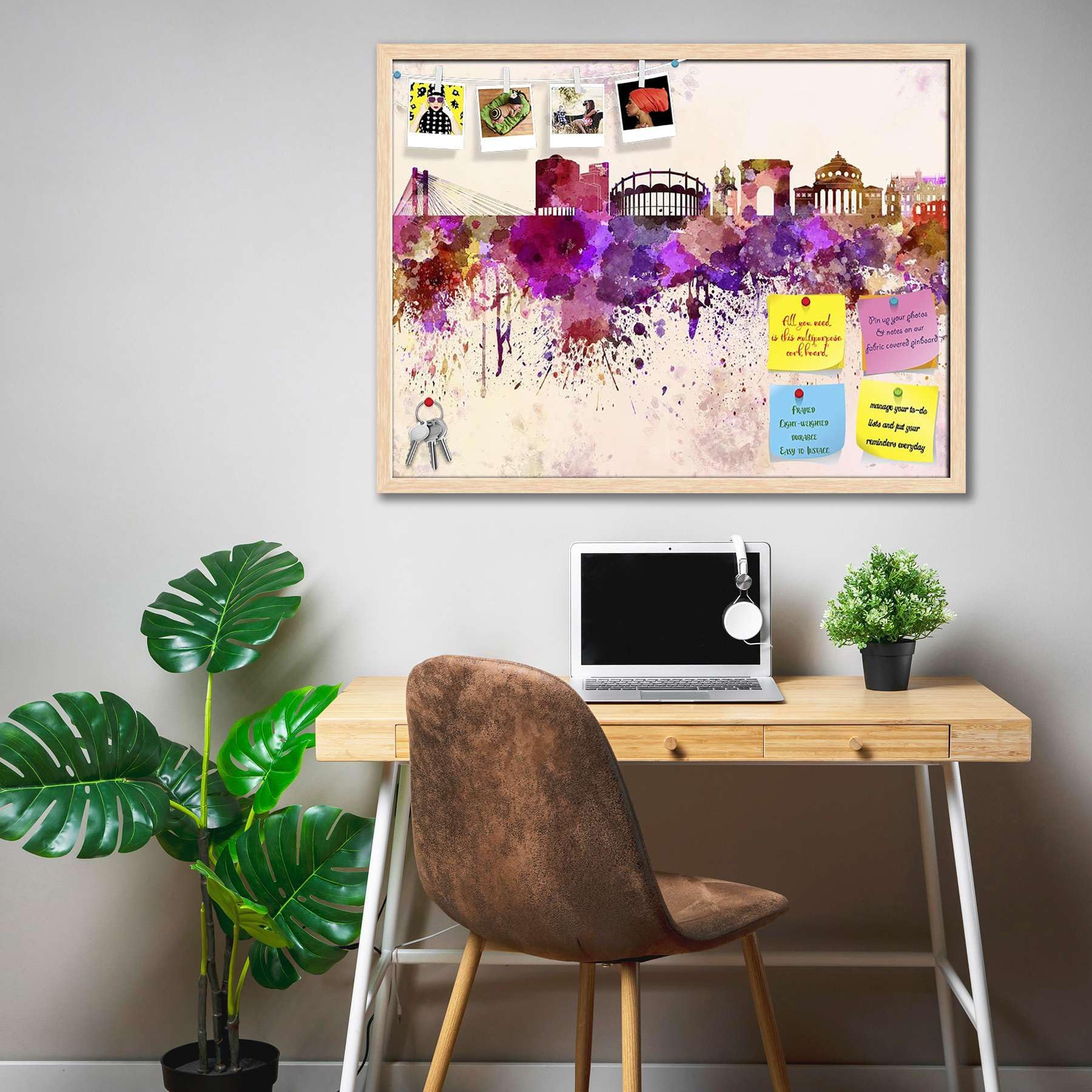 ArtzFolio Skyline of Bucharest, Capital City of Romania Printed Bulletin Board Notice Pin Board Soft Board | Natural Brown Frame 15.7 X 12Inch