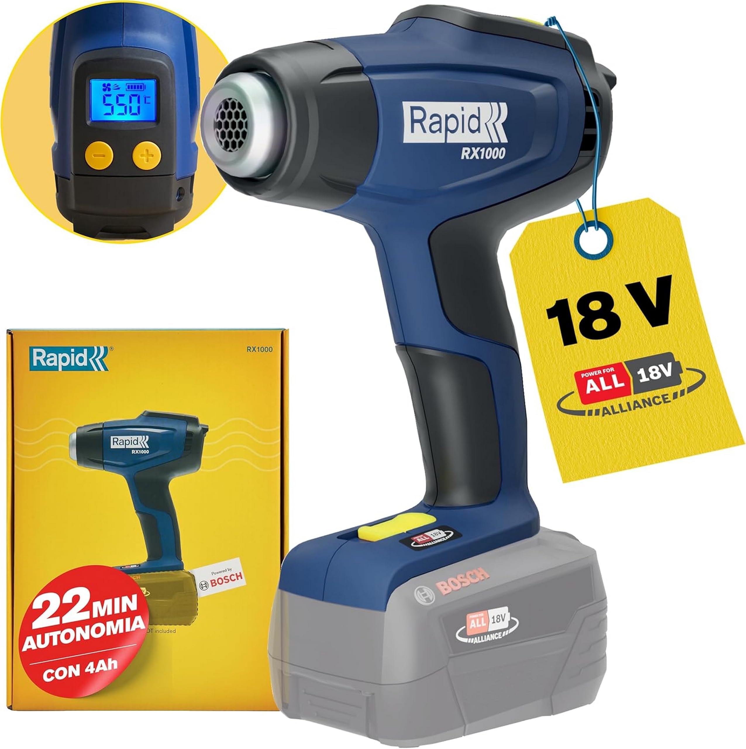 Rapid PISTOLA TERMICA A BATTERIA  RX100 18 V CORPO MACCHINA PIATTAFORMA BOSCH 18 V