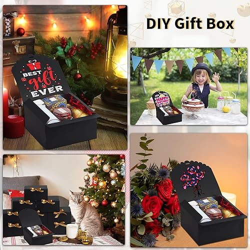 Miniatura 7 de CHARMGIFTBOX Cajas de regalo negras de 8 x 8 x 4 pulgadas con tapas, 20 cajas de regalo pequeñas de cartón kraft con cinta para boda, fiesta de