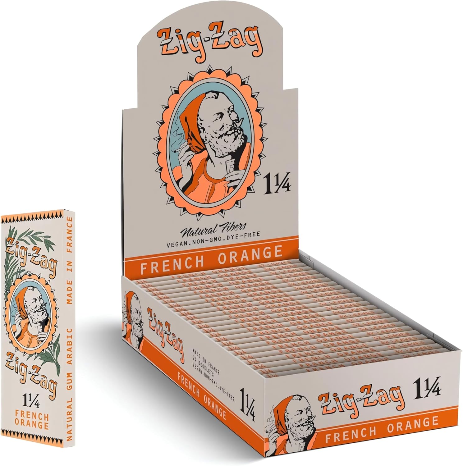 ZIG-ZAG Vintage French Orange Rolling Papers, Natural Flax Fiber, Slow Burning and Limited Edition - 1 1/4 Size (24-Pack Carton) 78 mm