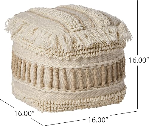 Miniatura 10 de Christopher Knight Home Roth Puf de lana Boho, marfil y multicolor, 16 x 16 x 16 pulgadas