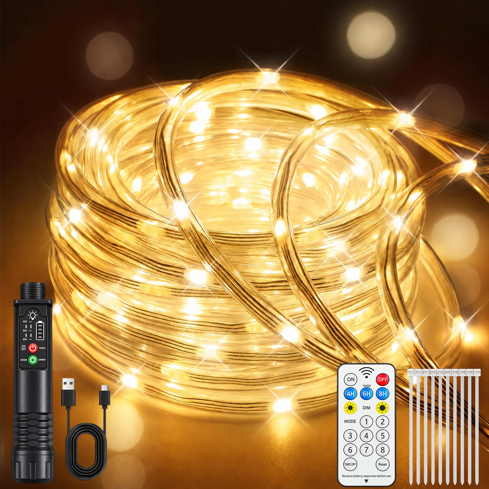 JVURICE Light Tube Rechargeable 1800 mAh 10 m IP67 Waterproof 8 Modes