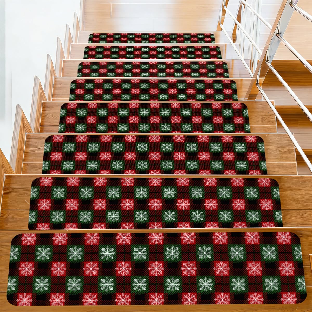 Alfombras para escaleras antideslizantes de 20 x 76 cm lavables con diseño de cuadros