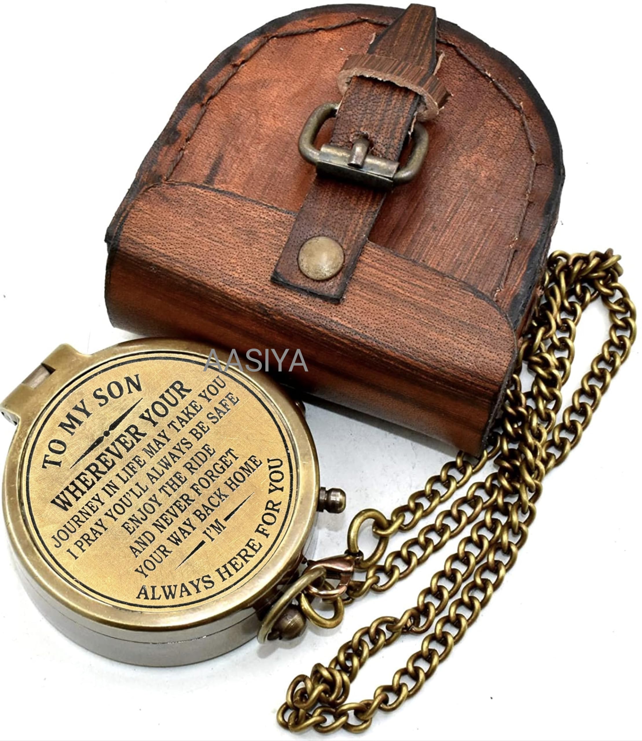 to My Son Wherever Your Journey IM Always Here for You Brass Antique Compass with Leather Case Best Gift for Loving Son Graduation Day Gift Birthday Gift Christmas Day Gift Baptism Day Gift