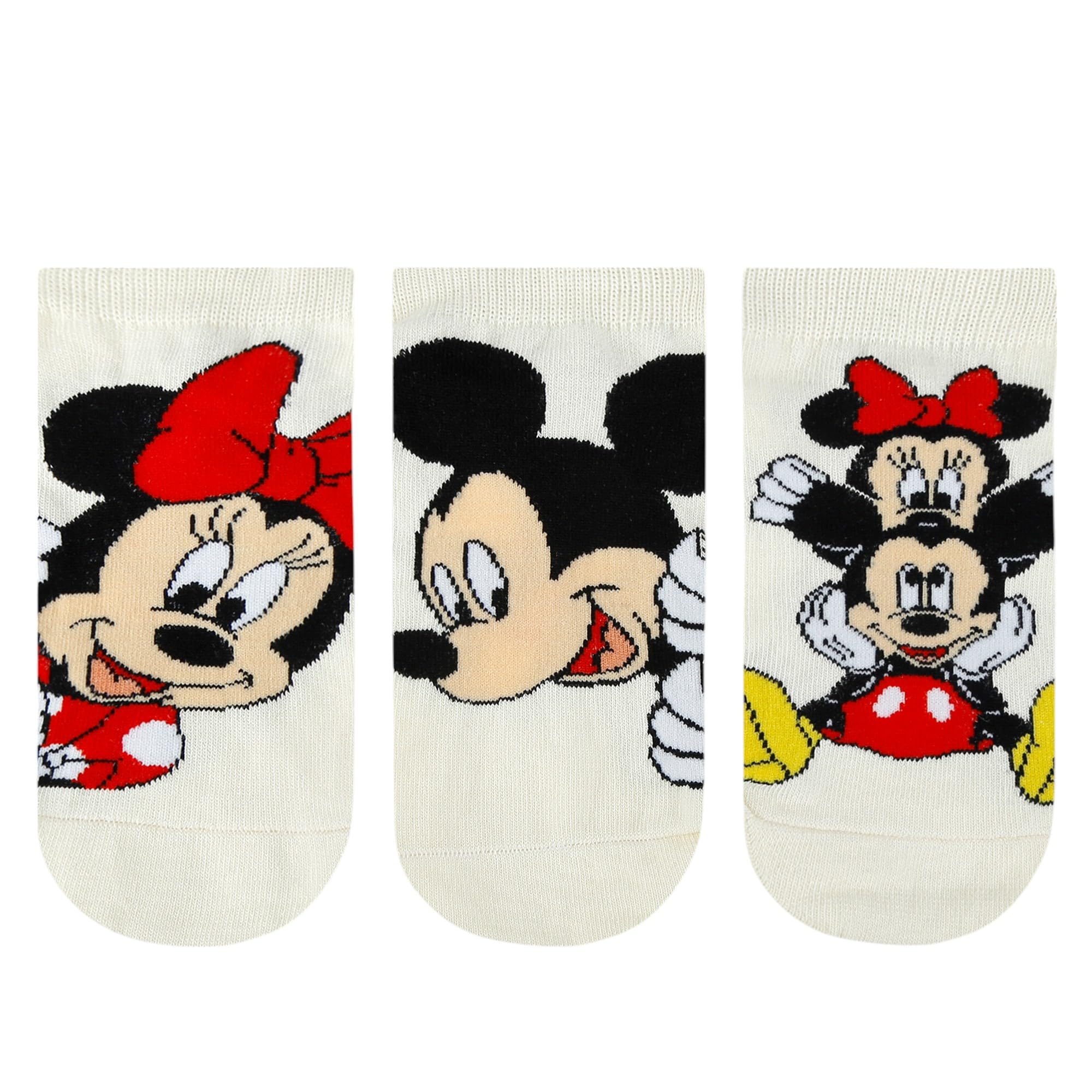 x Disney Mickey & Minnie Themed Lowcut/Ankle length Socks for Women- (Pack of 3 Pairs)(Free Size) Cream|Made with 100% Combed Cotton & Spandex-image-27
