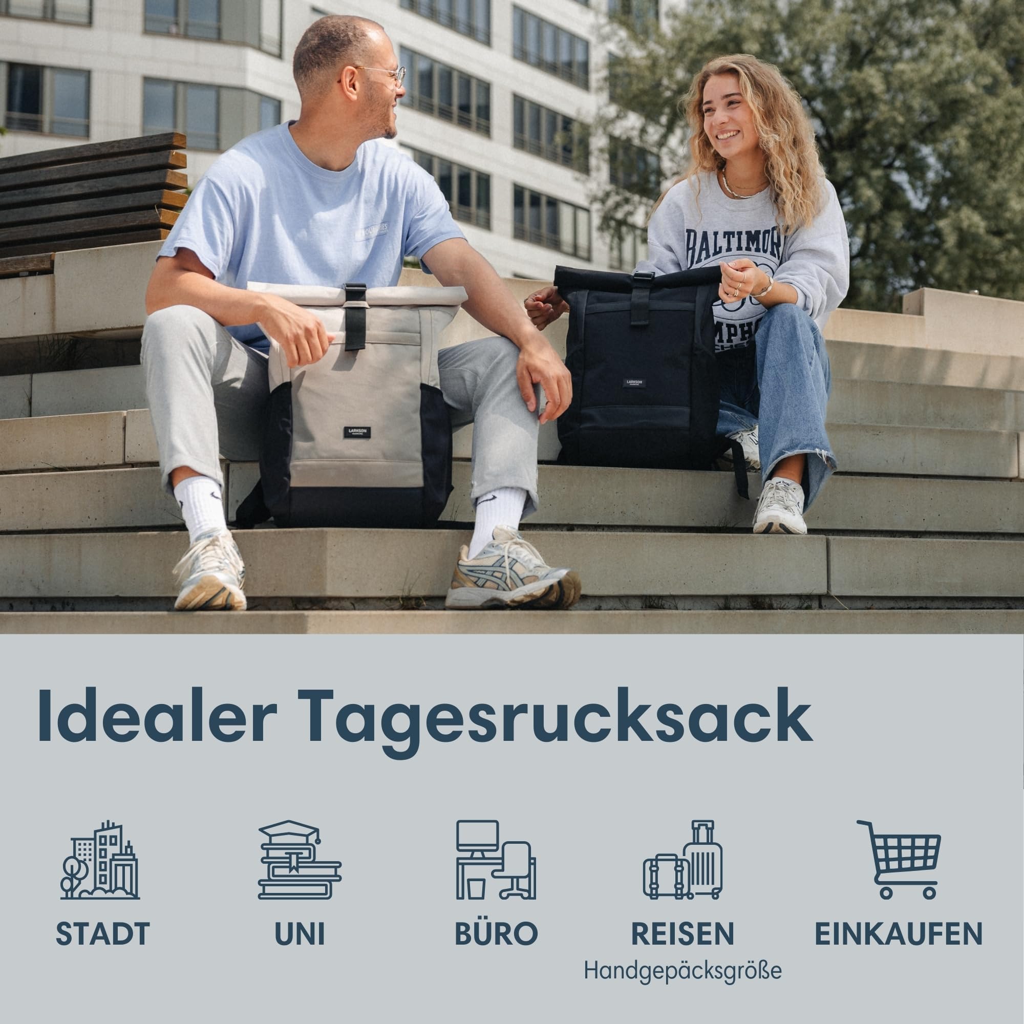 LARKSON Rolltop Rucksack Damen Groß Mint - No 2 - Daypack für Schule, Uni, Fahrrad - 16 Zoll Laptop Fach für Arbeit - Nachhaltig - Anti-Diebstahl - Wasserabweisend