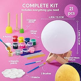 Klever Kits DIY 3D Moon Night Light, Paint Your Own Moon Lamp Kit Galaxy Lamp Arts and Crafts Kit, School Activities, Birthday Gifts for Kids Girls Boys