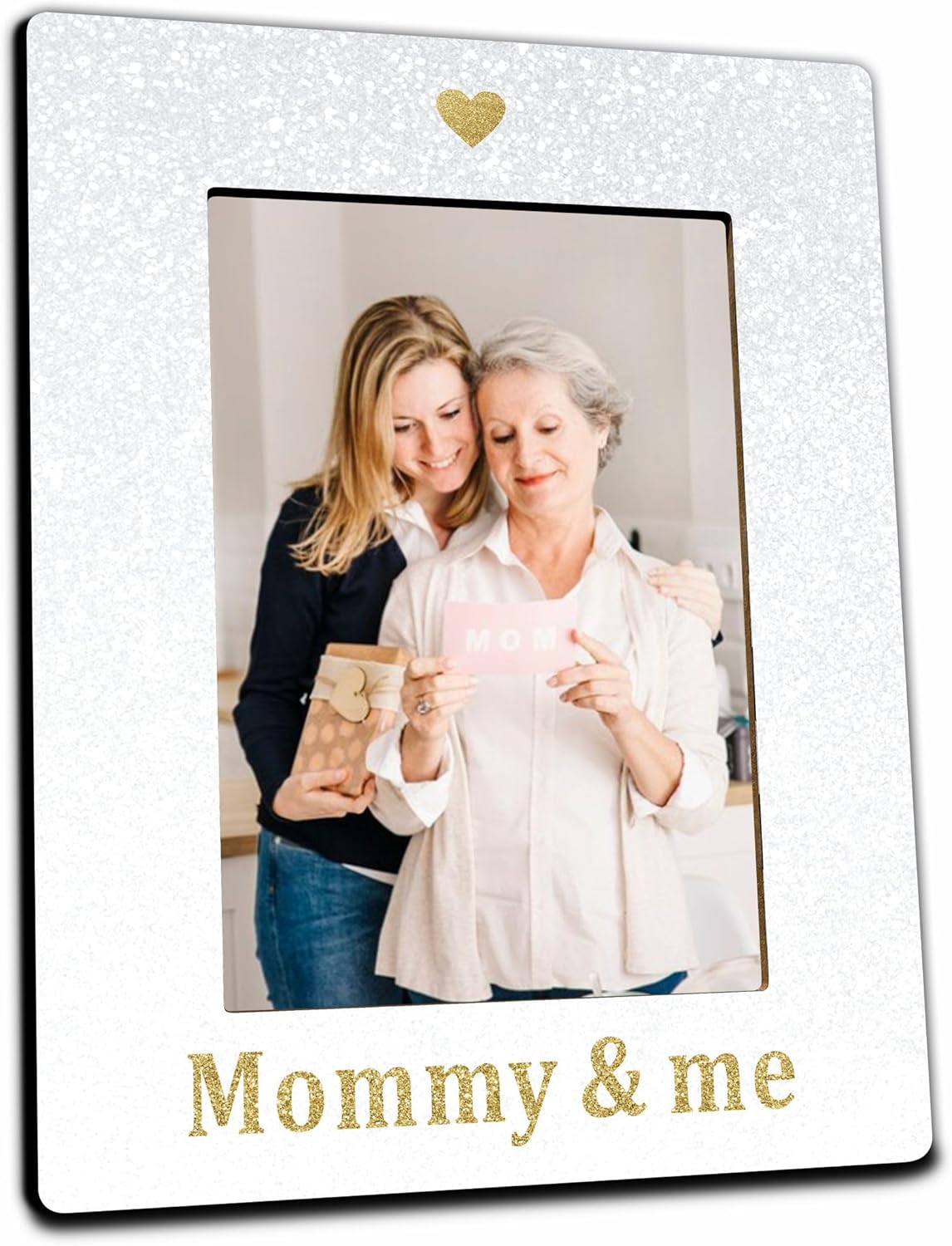 Mommy & Me Wooden Picture Frame For 4 X6 Inches Vertical Photo, Rustic White Photo Frame Tabletop Display, Mother's Day Gift, Mom Picture Frame Gifts, Home & Office Decorations - B04