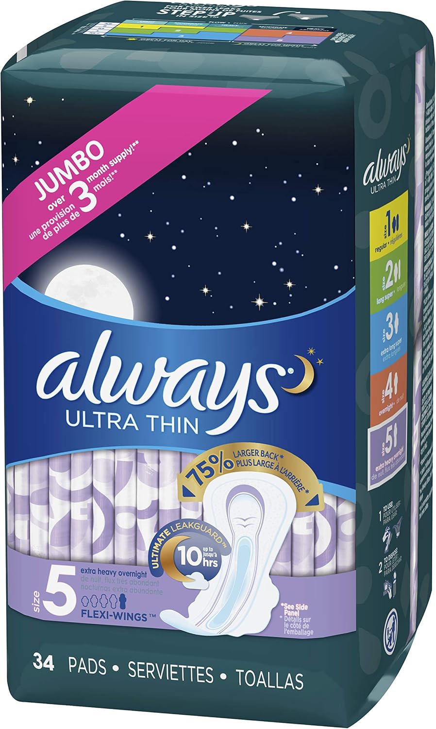 Always Ultra Thin Pads for Women, Size 5 Extra Heavy Overnight