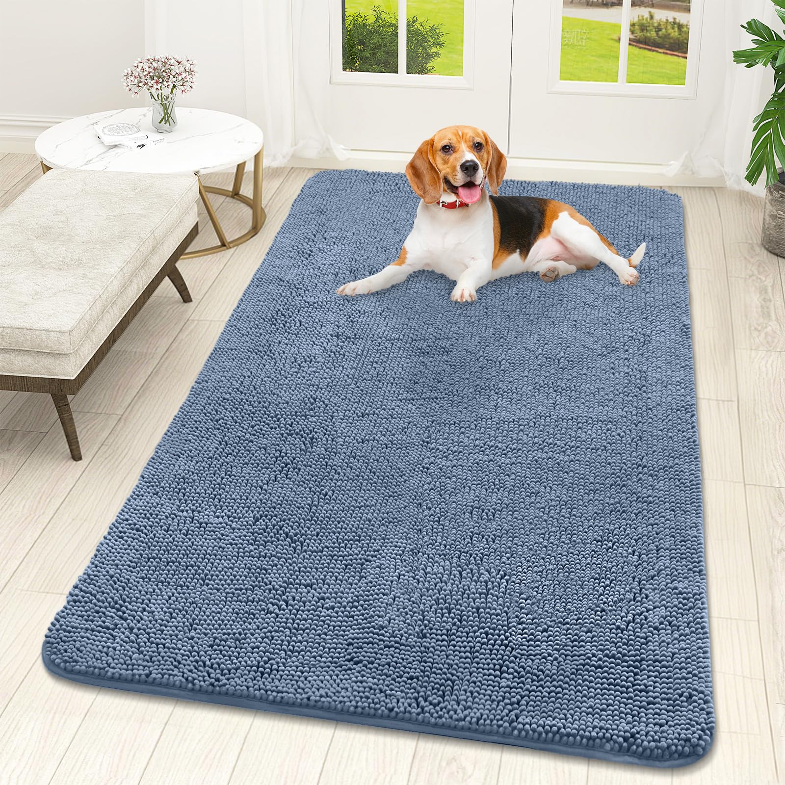 OLANLY Dog Door Mat for Muddy Paws 59x32, Super Absorbent Chenille Mud Mat