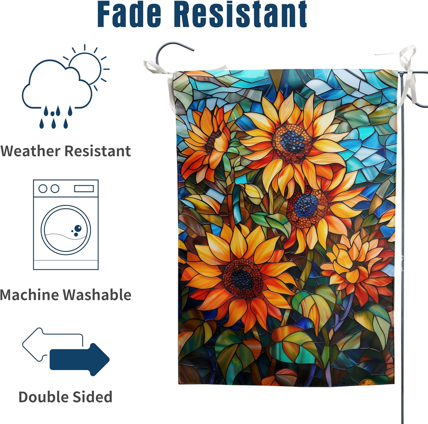 Fall Sunflower Garden Flag 12x18 Double Sided Small Autumn Flags for Outside Thanksgiving Outdoor Flag Stained Glass Floral Yard Flags Fall Porch Lawn Flags Decorative - Image 5
