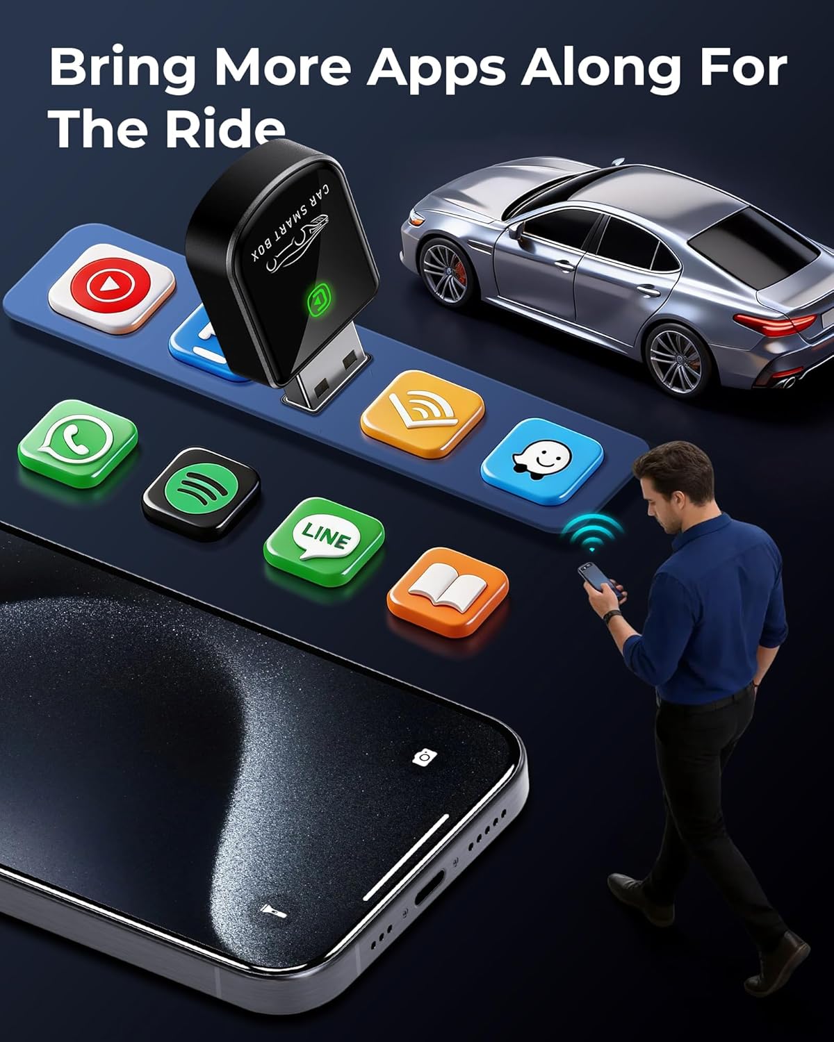 Wireless Carplay Adapter for iPhone Latest Upgrade, Tiny Bluetooth Dongle Convert Wired to Wireless for Apple Car Play Plug & Play, Zero-Lag Auto-Connect GPS Works With 2016+ Cars (Jet Black)