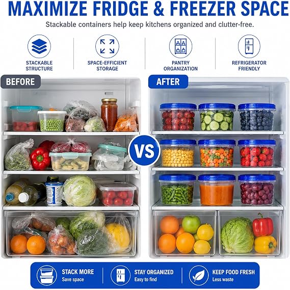 Freezer Storage Containers, 16oz Plastic Food Containers 10 Pack